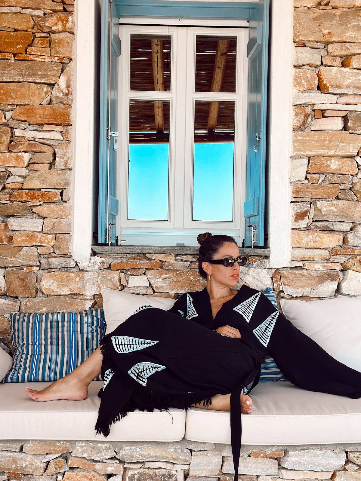 MARAÏS ATHENS - Vendita all'ingrosso Caftano - Donna - Caftano Peshtemal in cotone biologico Black Khafre1
