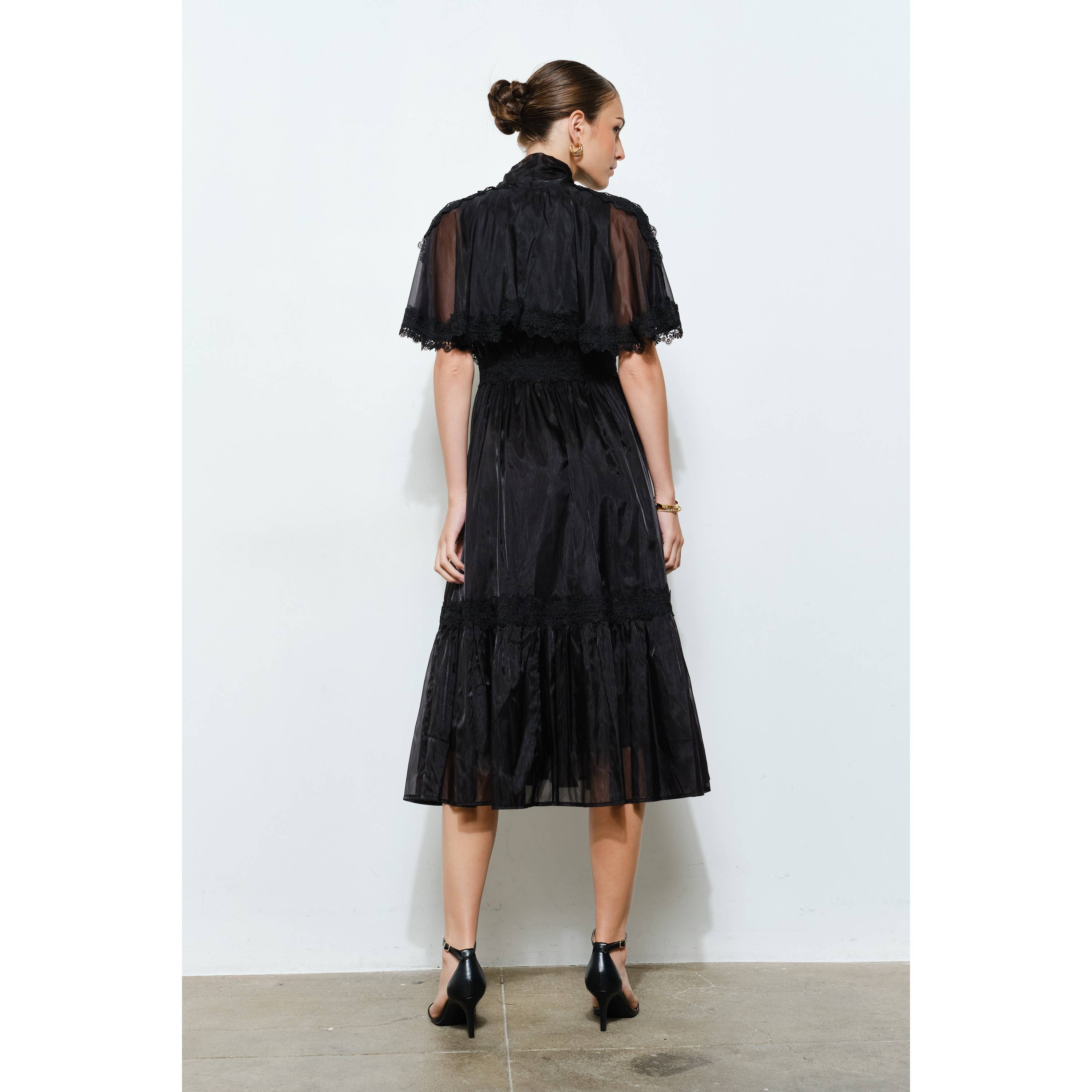 INA – wholesale Klänning - Dam – Fluga Cape-Stil Volang Spets Organza Klänning3