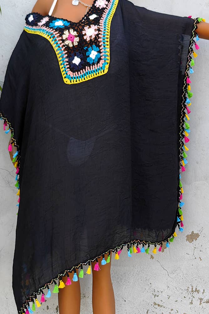 UNISHE – wholesale Kimono – Women's – Crochet Knit Lace Splicing Fringe Kimono OYM0524