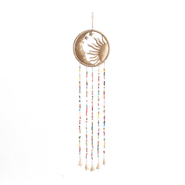Import Corner - Wholesale Wind Chime - A-91977: BRASS METAL SUN AND MOON HANDMADE INDOOR OUTDOOR WI