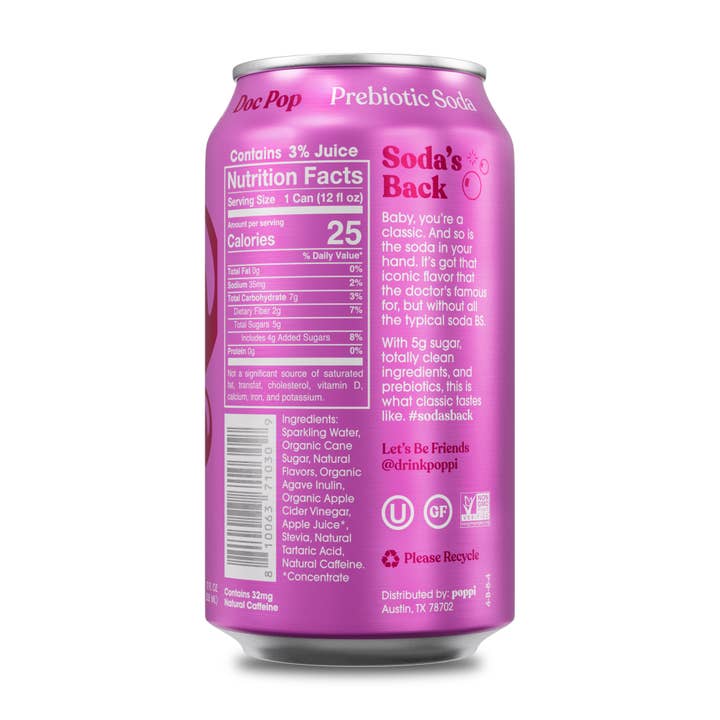 poppi - Wholesale Soda/Carbonated Drink - poppi Prebiotic Soda, Doc Pop, 12oz