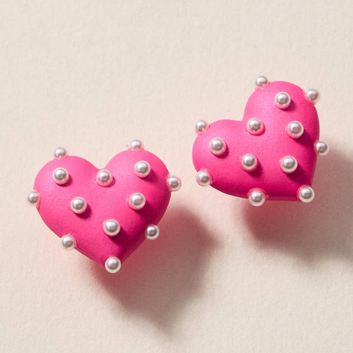 Pearl Studded Heart Earrings – Cute Valentine’s Day Statement Studs for wholesale by Frem