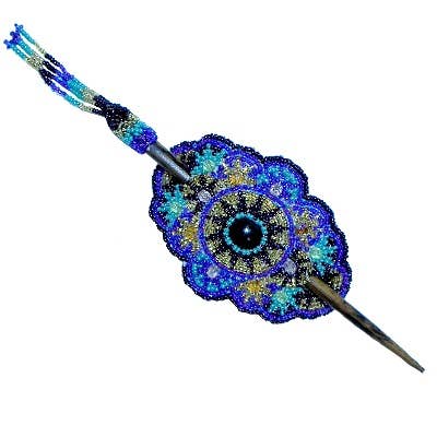 Pichincha - Wholesale Barrette - Women's - Small Beaded Mandala Barrette Seed Bead Fringe Hair Stick1