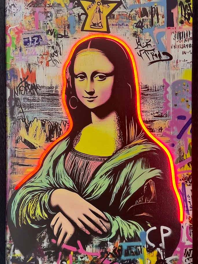 Mona Lisa Framed Neon Light Canvas Print (24"x36") for wholesale by Scorpio Posters