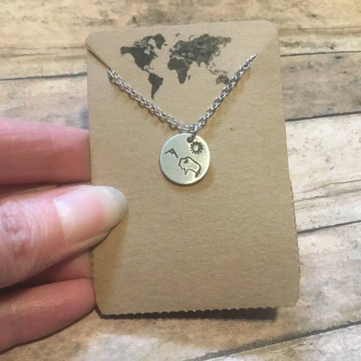 Bison simple charm necklace in silver color for wholesale by Jamie Haley Designs