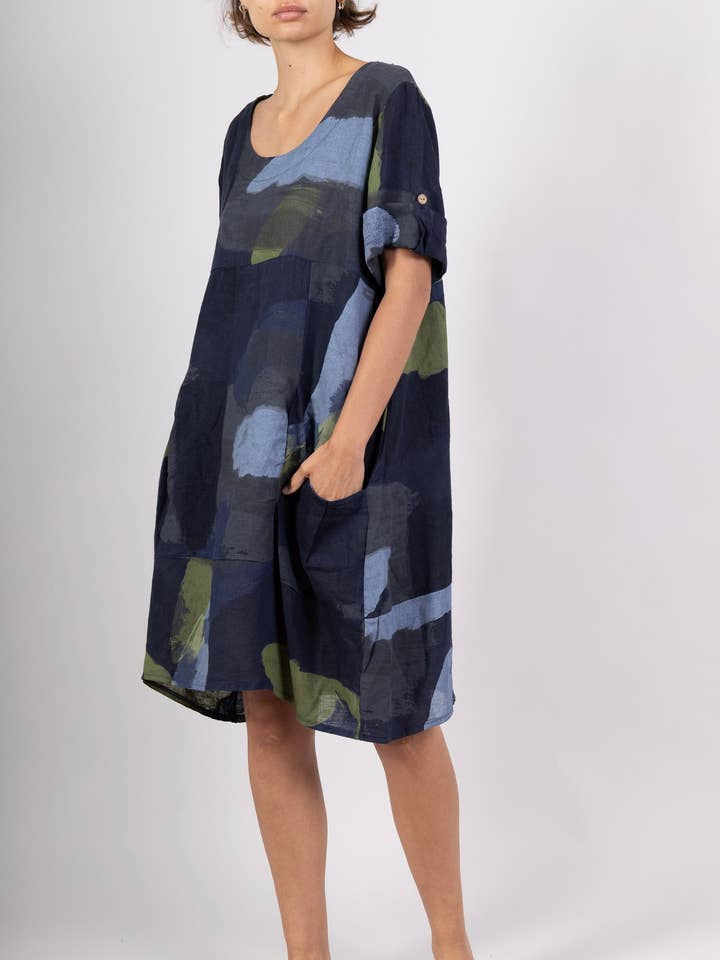 LINEN DRESS 0423 SPRING SUMMER CLOTHING ABSTRACT PATTERN for wholesale by LINEN & COTTON HOUSE