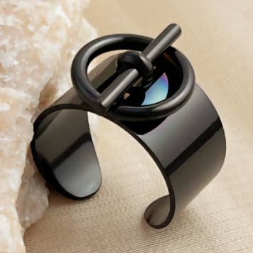 Rings-Curved shape irregular texture wave pattern steel ring for wholesale by Eagle Crest Industries Inc.