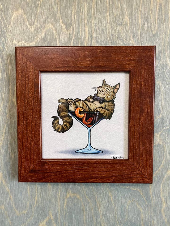 Tom Cat Manhattan, Drinking Buddy, Art Print for wholesale by Guerdrum Art