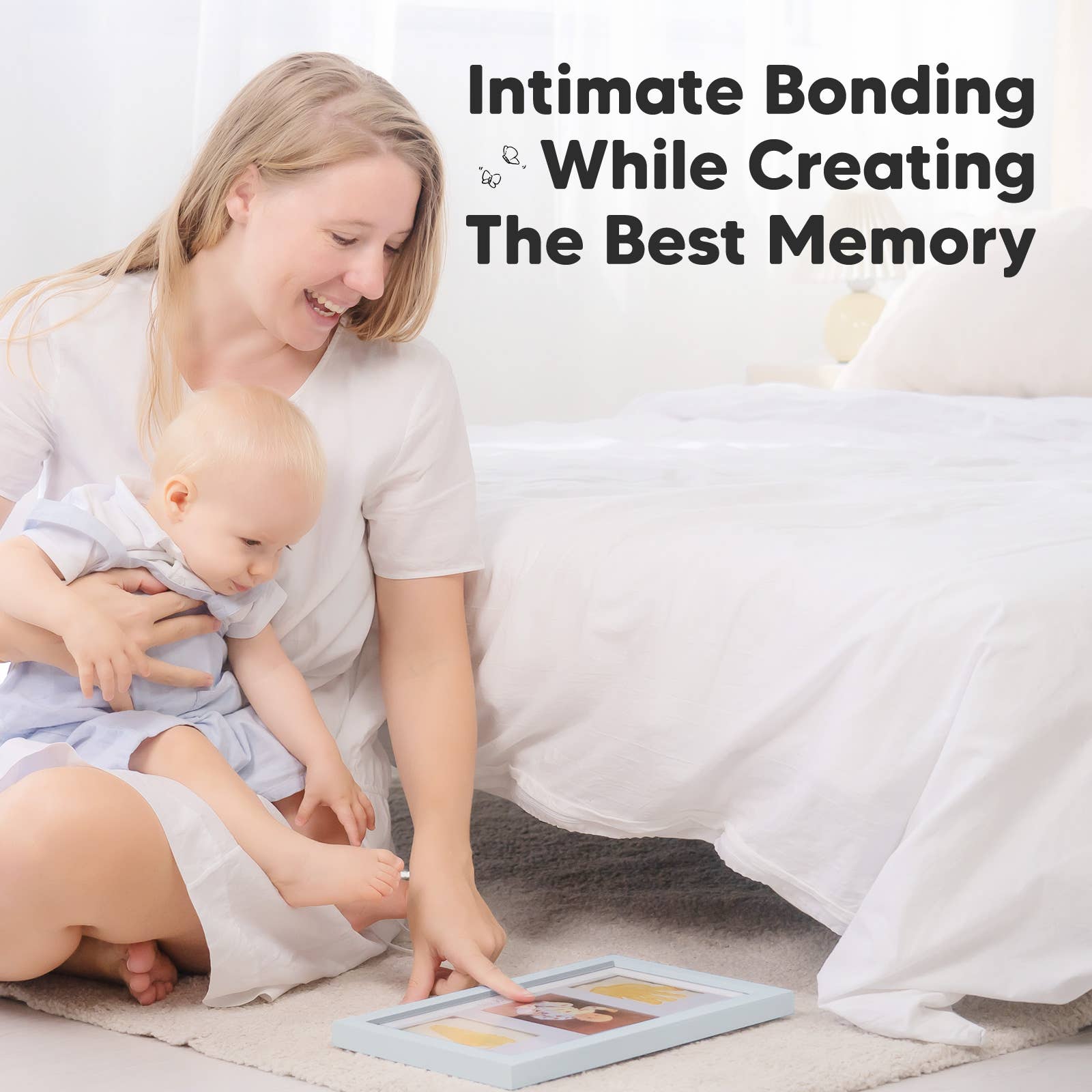 Mist blauw KeaBabies Baby handafdruk, voetafdruk Keepsake Duo Frame voor groothandel op Faire7