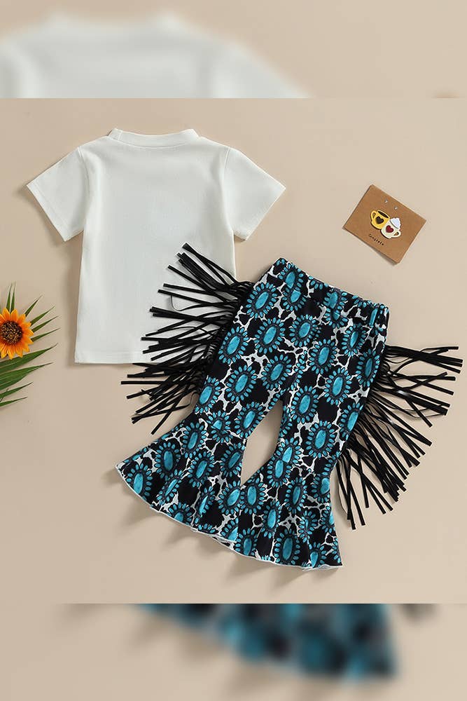 UNISHE - Vente Ensemble haut et pantalon – enfant - Ensemble de 2 pantalons et hauts évasés à pompons pour enfants BDR0099