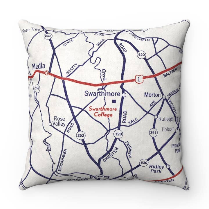 Swarthmore College Pennsylvania Map Pillow for wholesale by Daisy Mae Designs