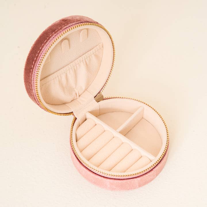 The Darling Effect - Wholesale Jewelry Box/Organizer - Round Velvet Jewelry Case-Floral Rose