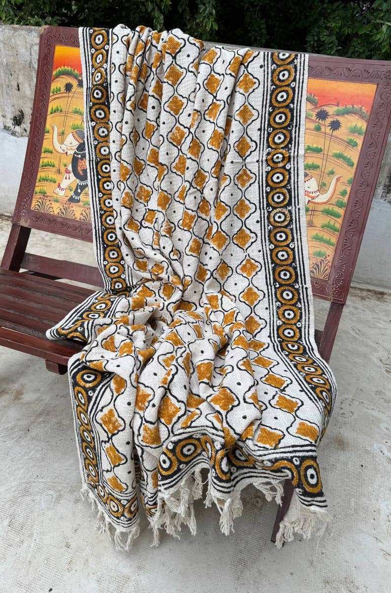 GYPSY STUDIO - Wholesale Throw Blanket - Pure Cotton Bedspread Block Printed Sofa & Beach Picnic Rugs