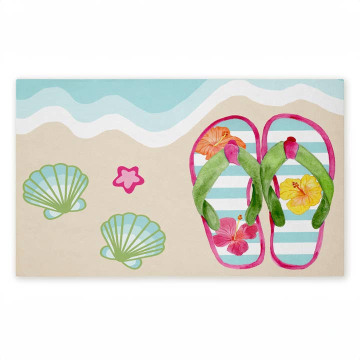 Stupell Industries - Wholesale Door mat - Flip Flops on Beach Shore Door Mat, 18x30