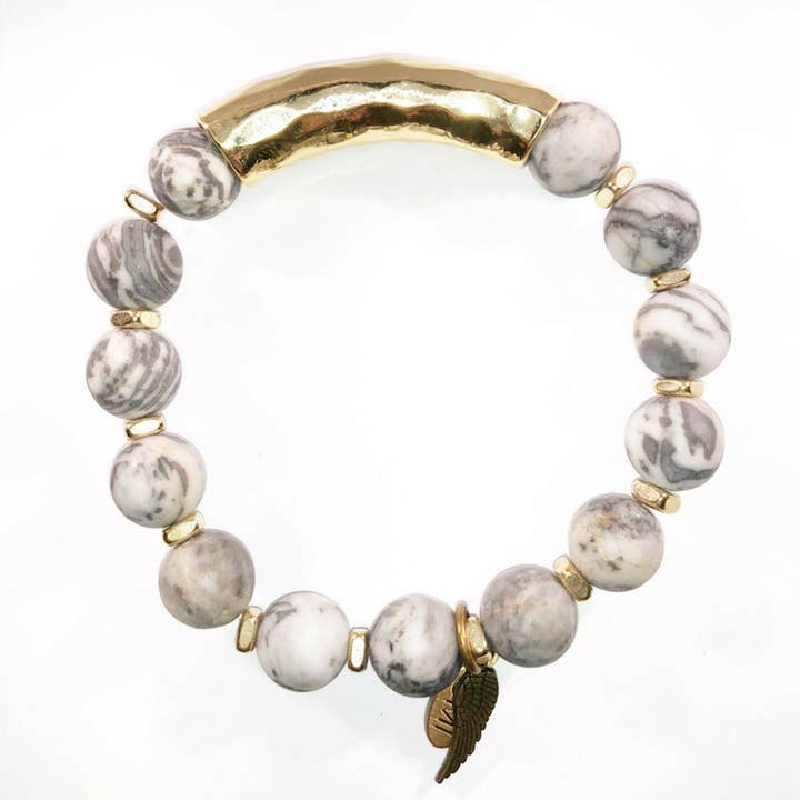 Grey Jasper With Gold Bar and Gold Spacers 10mm for wholesale by omibeads