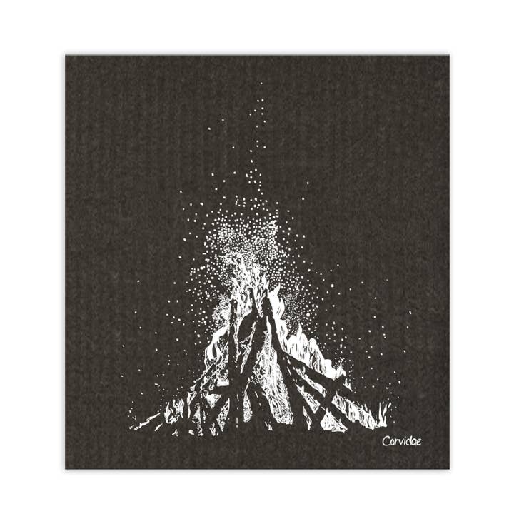 Campfire Swedish Dishcloth for wholesale by Corvidae drawings & designs