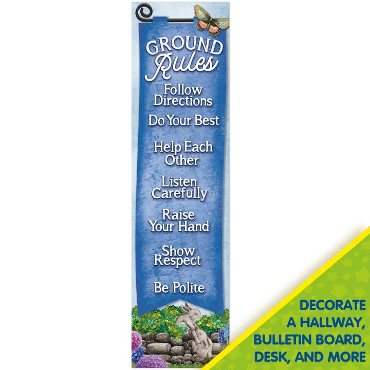 Curiosity Garden Ground Rules Vertical Banner for wholesale by Eureka School Products