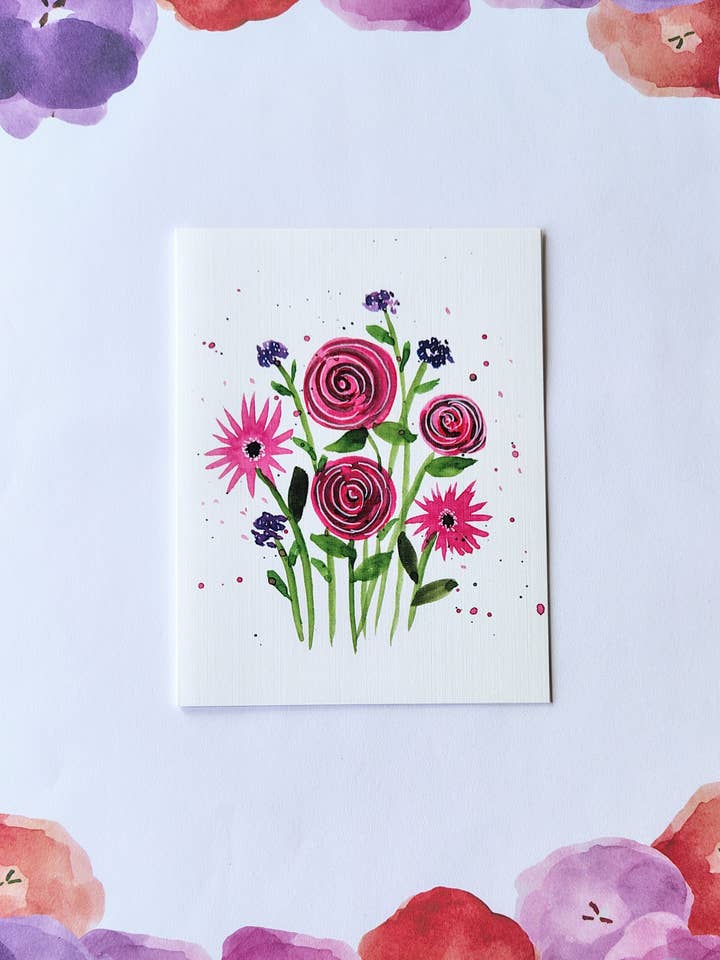 Pink Floral Bouquet Greeting Card| Floral Card| General Card for wholesale by Artcolorworks