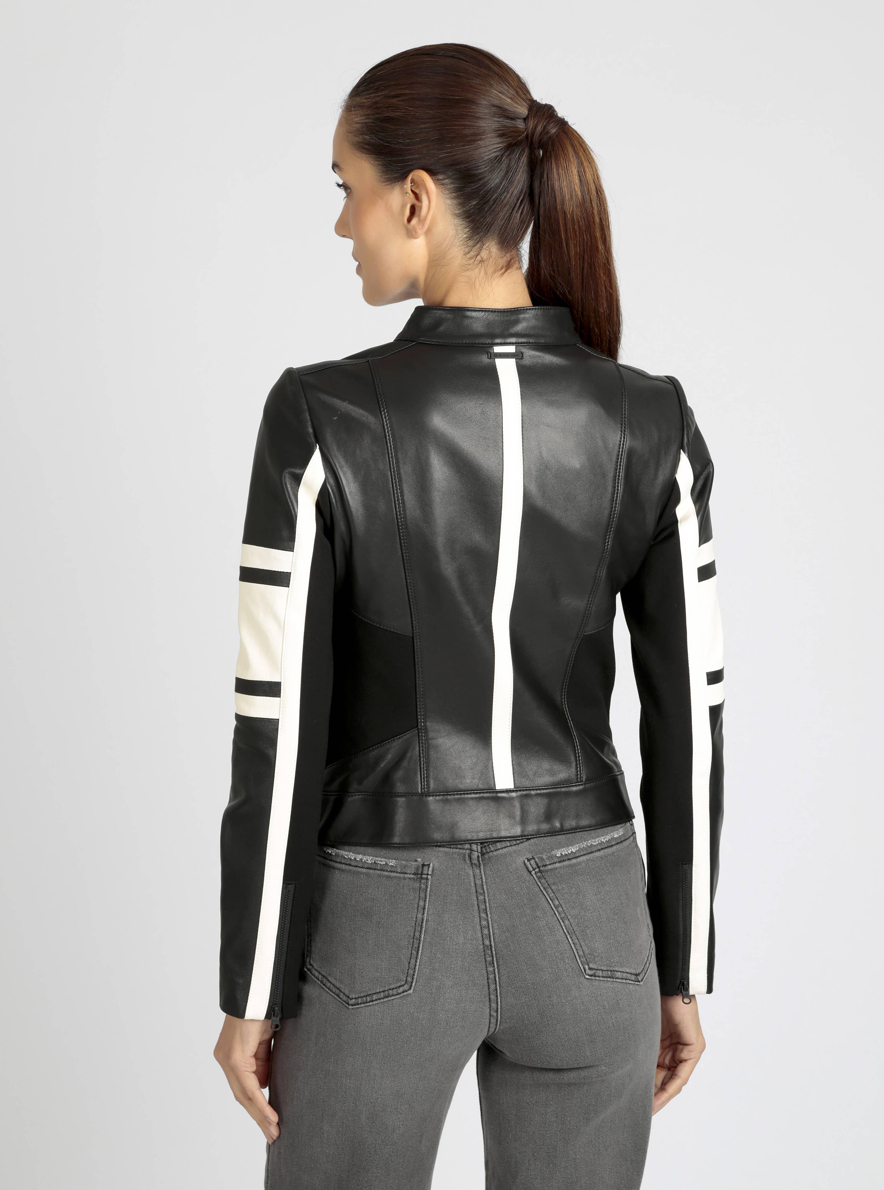 Blanc Noir - Wholesale Leather Jacket - Women's - Claudine Leather Racer Jacket JLS14