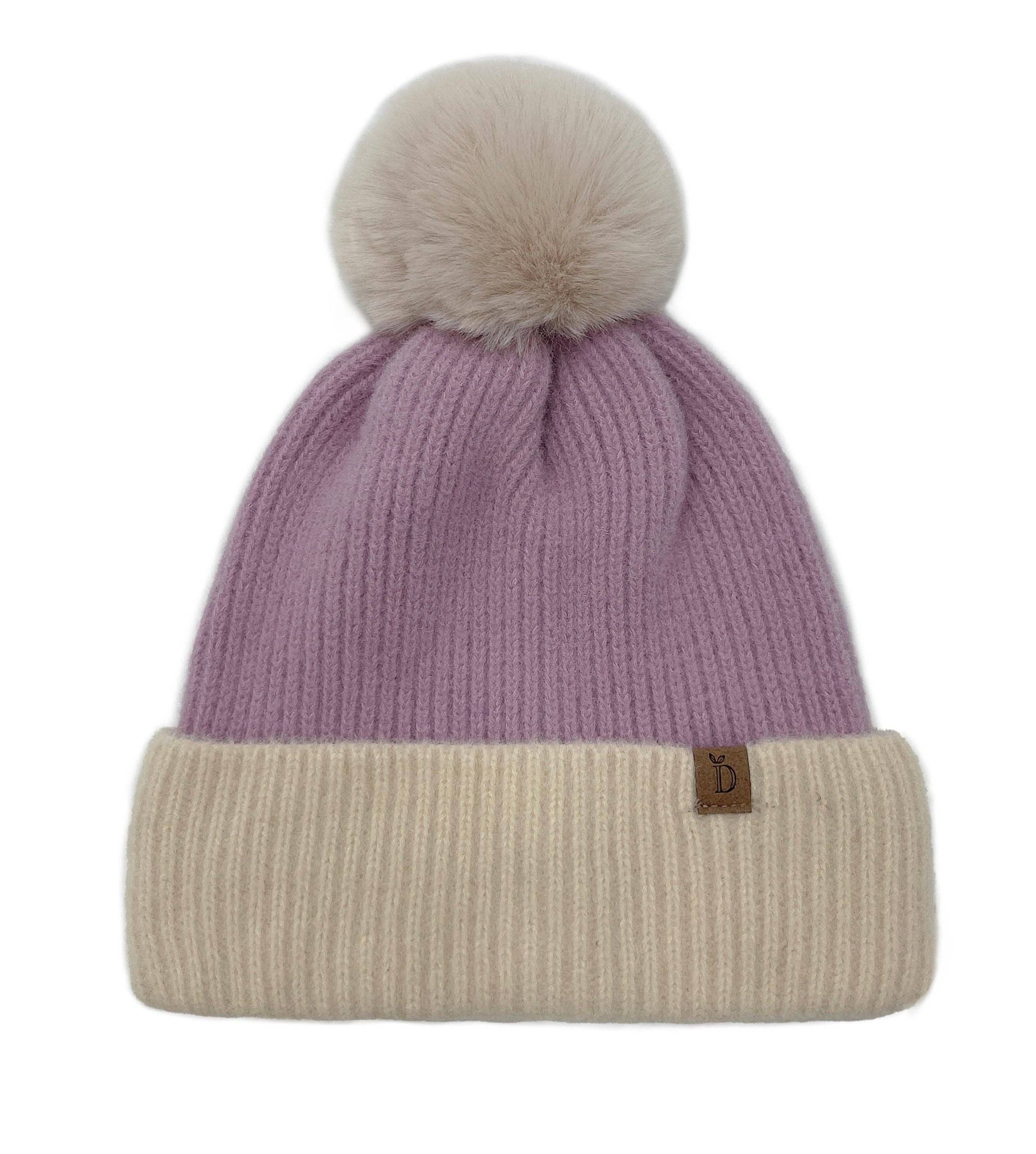 Do Everything In Love® - Vente Bonnet – femme - Bonnet en tricot côtelé avec pompon en fausse fourrure5
