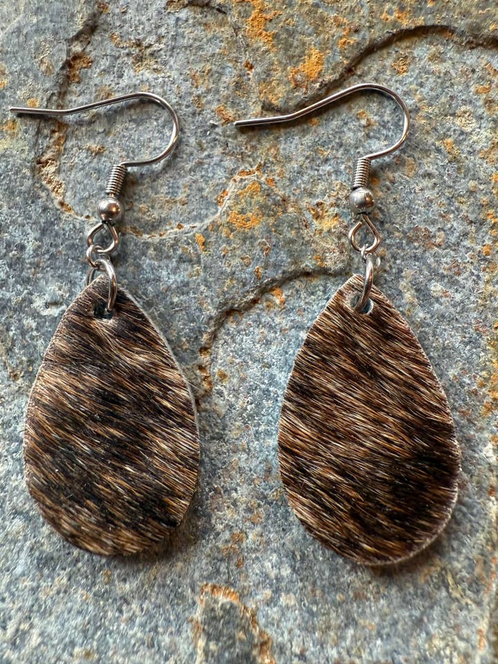 Cowhide Small Tear Drop Earrings for wholesale by Wild Mountain Silver