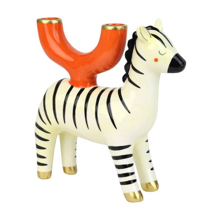 Met de hand beschilderde zebra keramische kandelaar | Woondecoratie | voor wholesale door Talking Tables EU