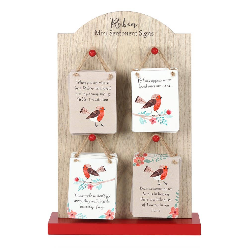 Something Different Wholesale - Vente Pancarte - Présentoir Winter Robin Mini Sentiment en MDF, 24 pièces0