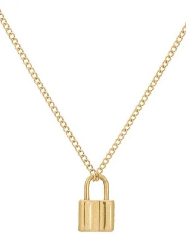 Colar Mini Lock - Aço - Ouro 14K por atacado de HoopLa