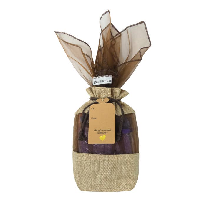 Bamboo Cotton Gift Bag SMALL, Beige, Tag, Bronze Wrap for wholesale by Beauty Blisss