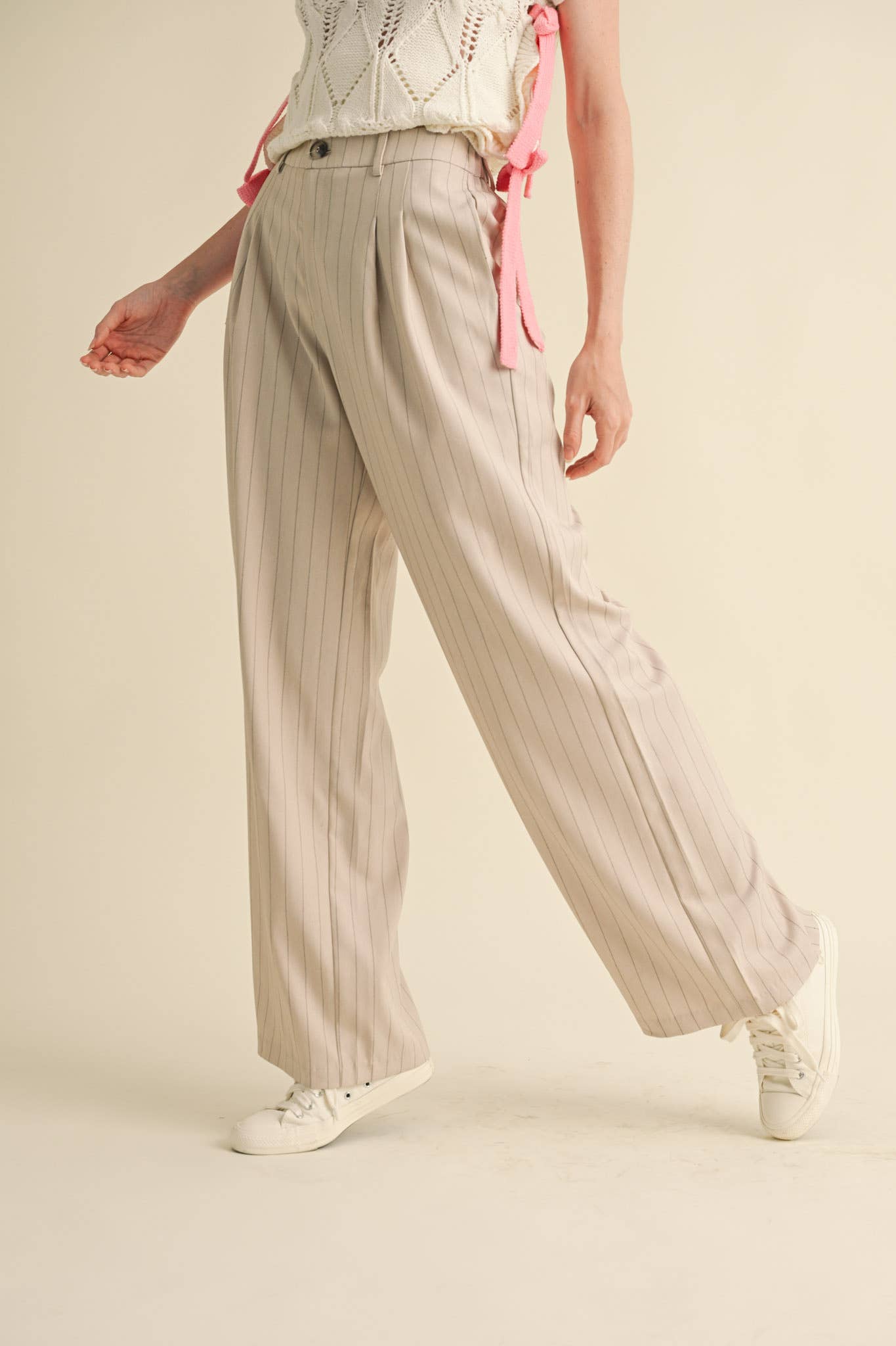 &MERCI - Wholesale Pants - Women's - WIDE LEG PINSTRIPE TROUSERS MP34112