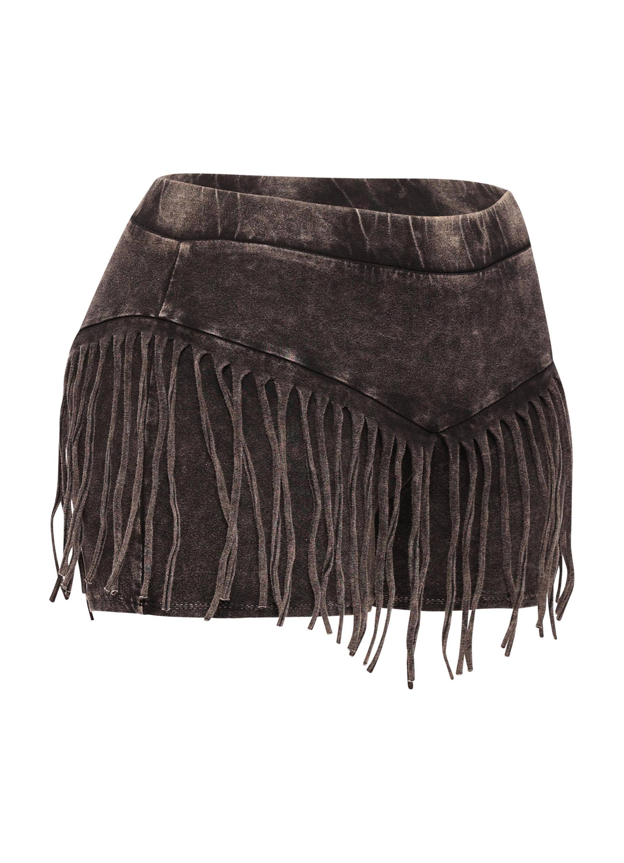 K Too - Wholesale Shorts - Women's - Mineral washed shorts with fringe detail1