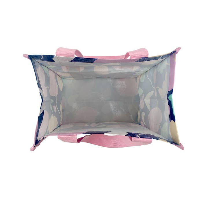 Hello Weekend - Wholesale Grocery/shopping bag - Pink & Aqua Flowers - Daily Market Tote Bag with Pocket6