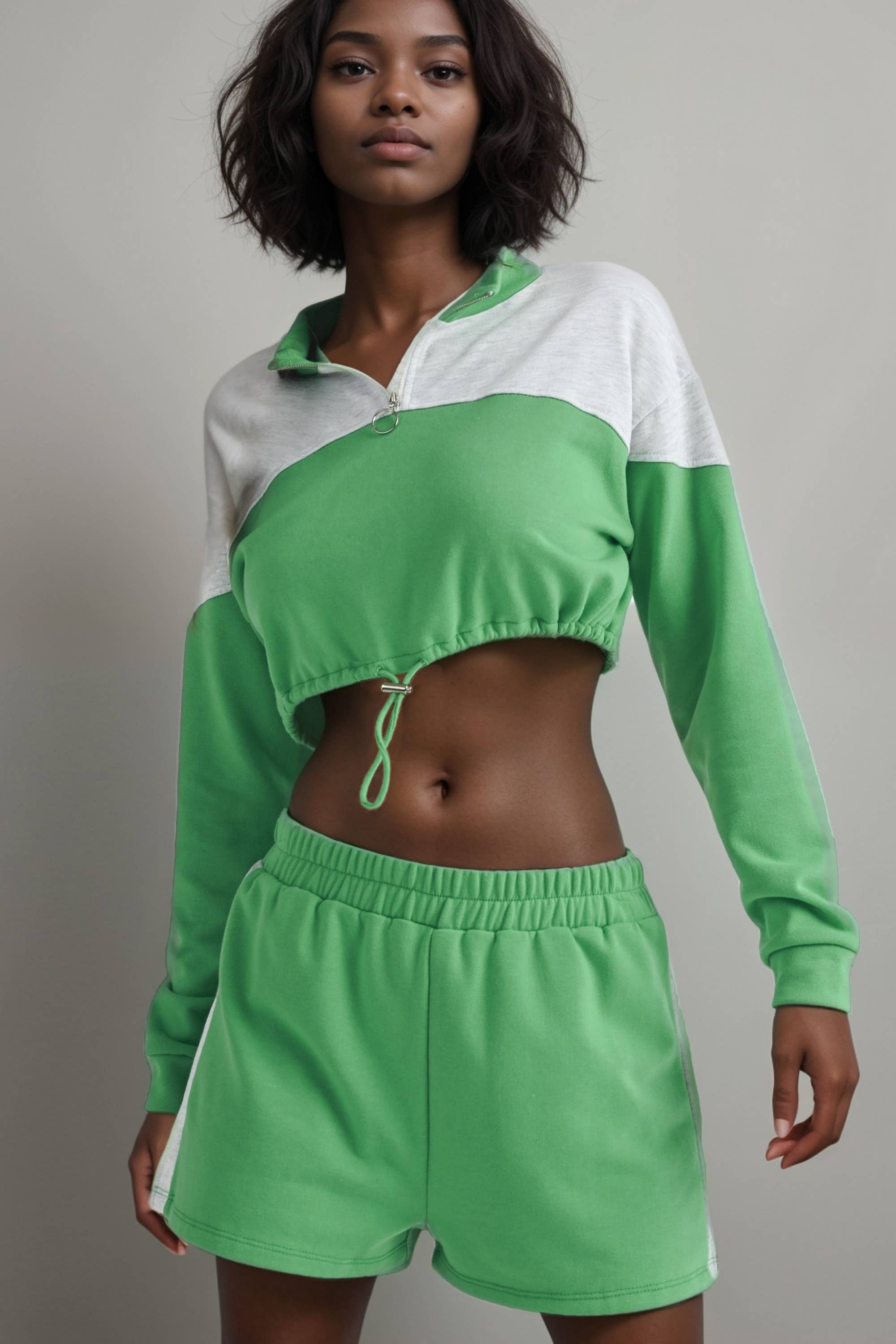 5besties inc - Wholesale Activewear Set - Women's - SPORTY CROP LONG SLEEVE TOP & SHORT SET7