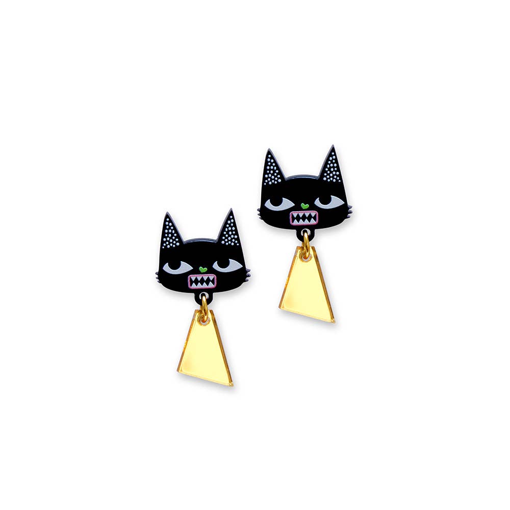Idol Eyes' Black Cat Stud Earrings for wholesale on Faire2