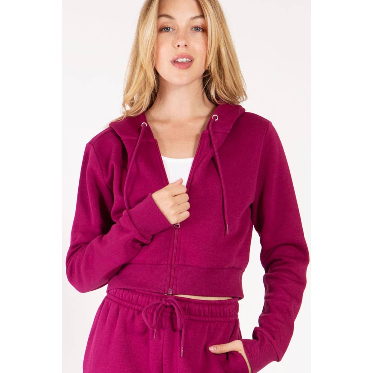 UP CLOTHING - Wholesale Hoodie - Women's - Cropped Fleece Zip Up Hoodie Jacket3