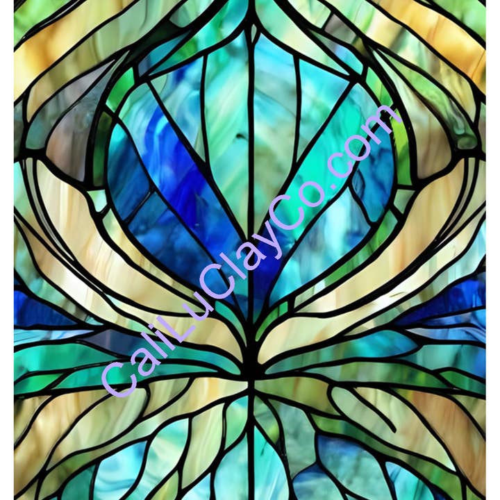 CaliLu Clay Co. - Wholesale Craft Supplies - Teal Stained Glass #19 Left & Right Polymer Clay Water-Soluble Transfer Sheet / Tattoo Paper1