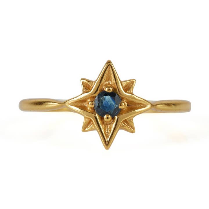 GUIDING NORTH STAR RING - GOLD AND SAPPHIRE for wholesale by Charlotte's Web Jewellery