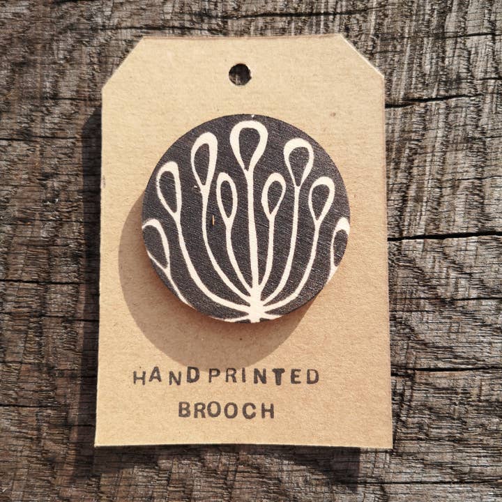 'Agapanthus' Screenprinted Wooden Brooch for wholesale by Ruth Green Printmaker