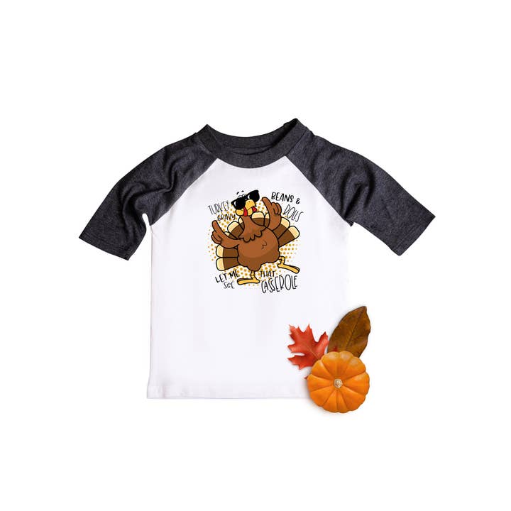 Jumpin' Jaks Tees – wholesale Screen-printed t-shirt – Kids – Let Me See that Casserole Funny Thanksgiving Kids Raglan