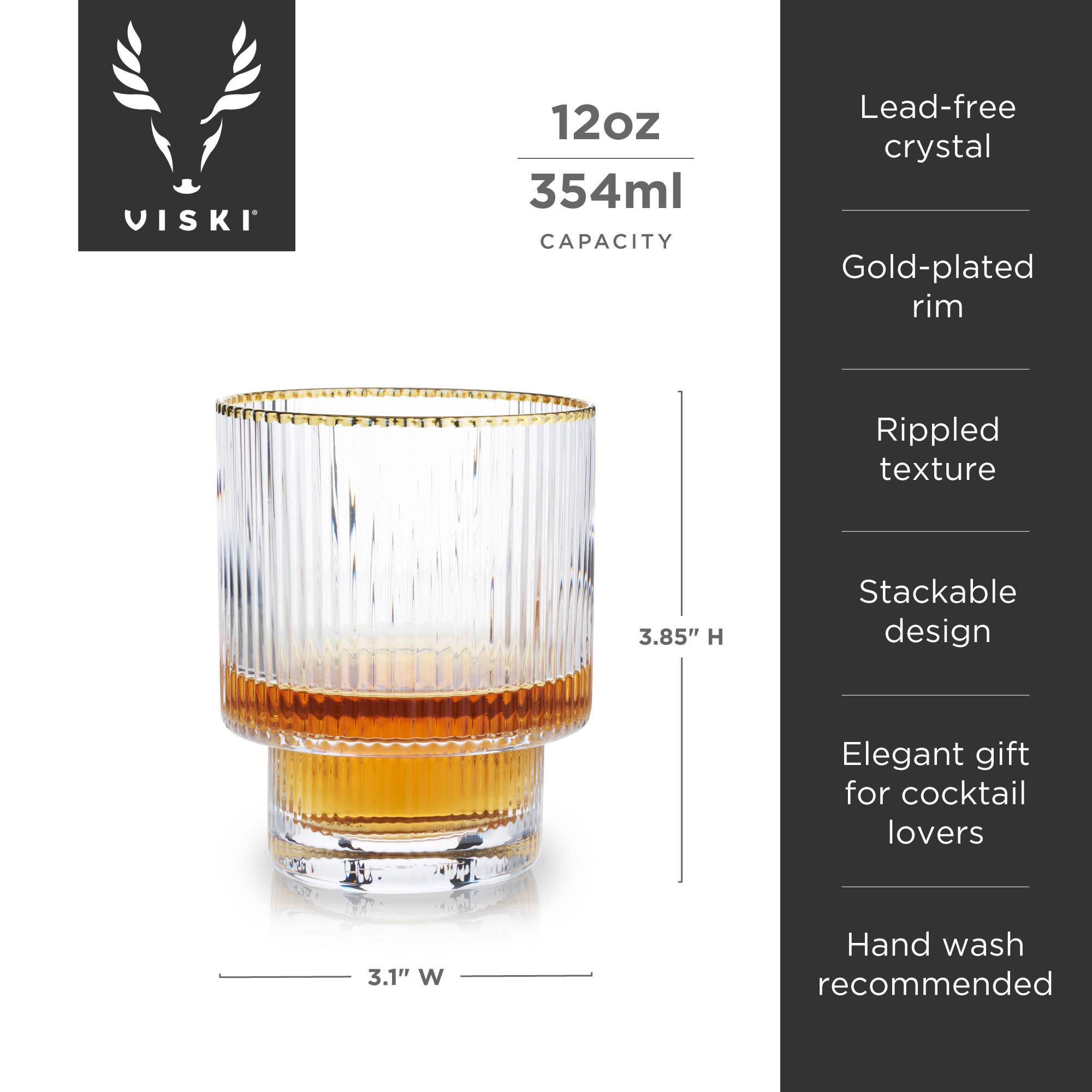 Viski - Wholesale Cocktail/Liquor Glass - Deco Meridian Gold Rimmed Whiskey Crystal Tumblers6