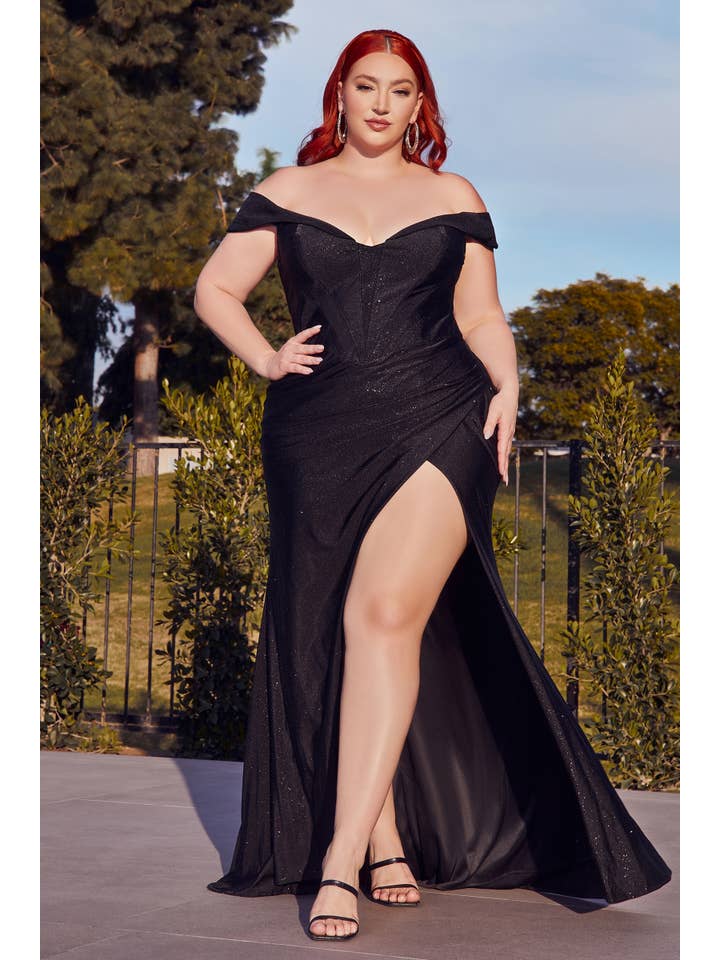 Ladivine by Cinderella Divine - Wholesale Gown - Women's - GLITTER OFF THE SHOULDER FITTED CORSET GOWN