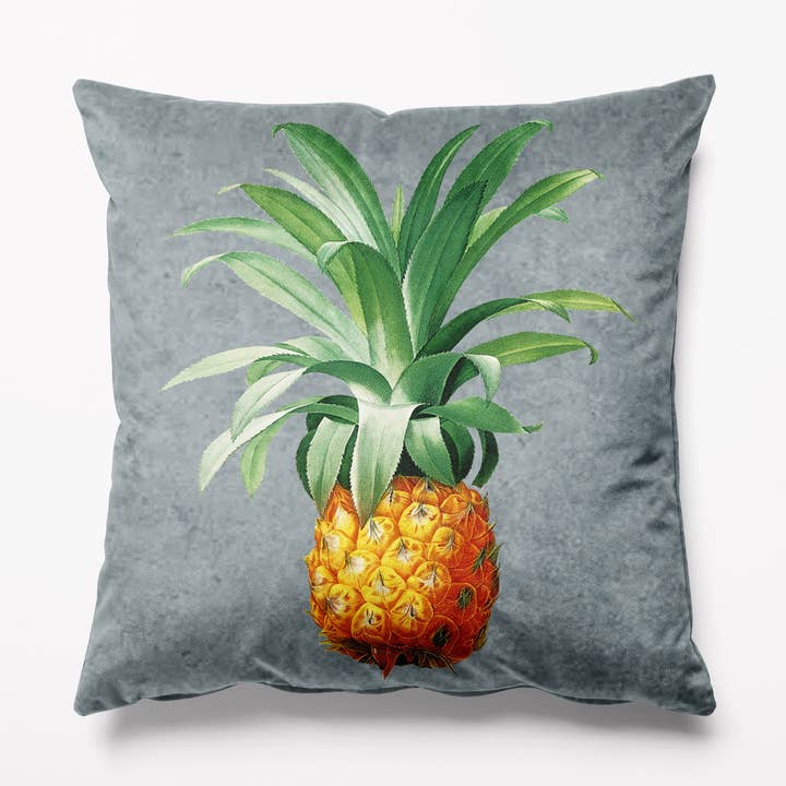 Coussin en velours gris ananas pour la vente par Kitsch Republic