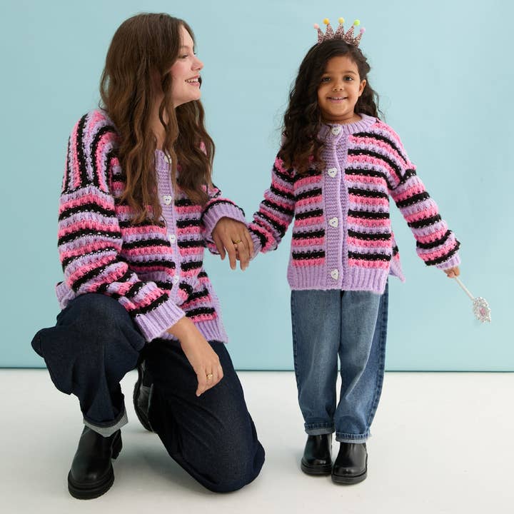 Cara & The Sky - Wholesale Cardigan - Women's - Bernice Stripe Cross Stitch Cardigan - Lilac14