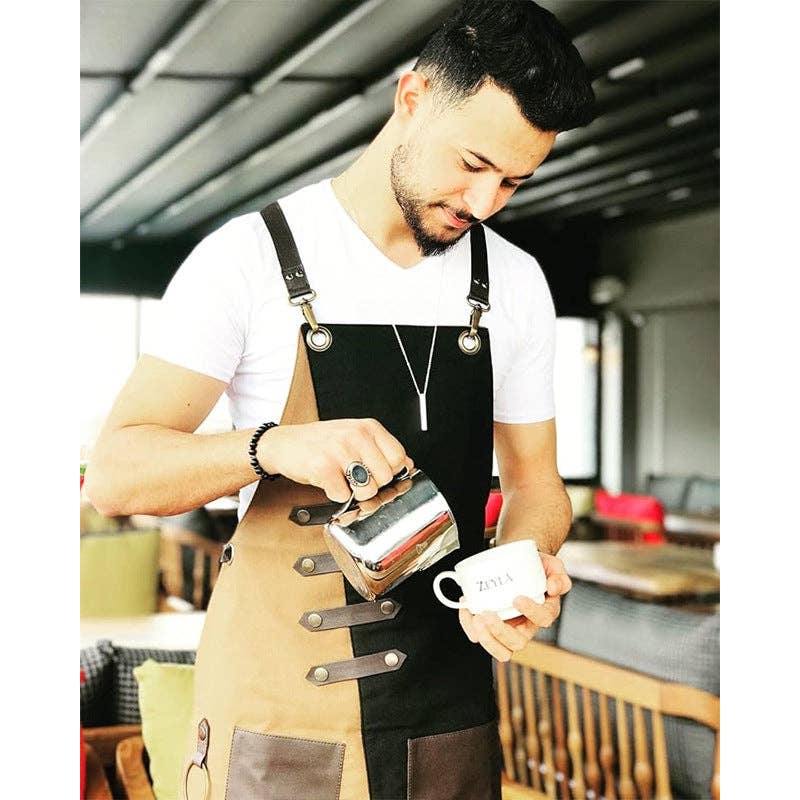 RockCow Leather Studio – wholesale Förkläde – Canvasförkläde med läderremmar i kors på ryggen, Personligt vattentätt canvasförkläde, Present till kock, BBQ, Verkstad, Konst6