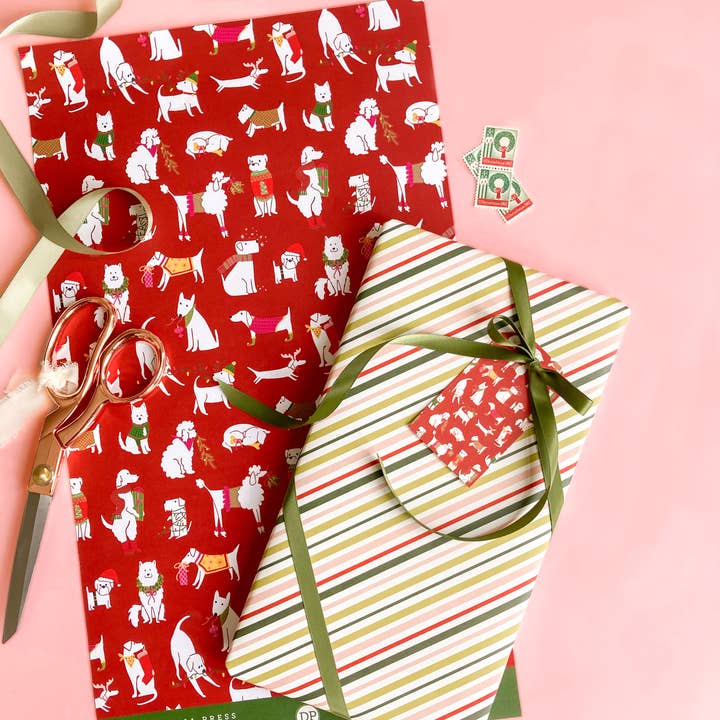 Dahlia Press - Wholesale Wrapping Paper Roll - Dogs Wrap, Holiday Dog Gift Wrap (Roll of 3)2