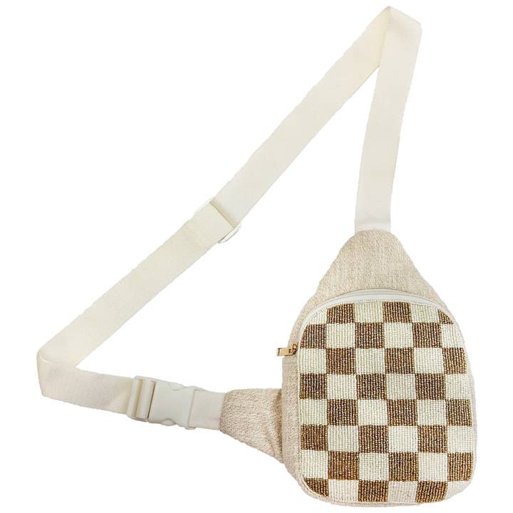 Handmade Chessboard Pattern Beaded Fanny Pack for wholesale by Pizzazz, Inc.