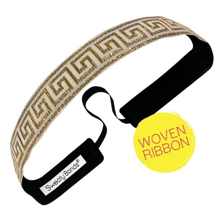 Greek Key | White, Gold | 1 Inch for wholesale by Sweaty Bands
