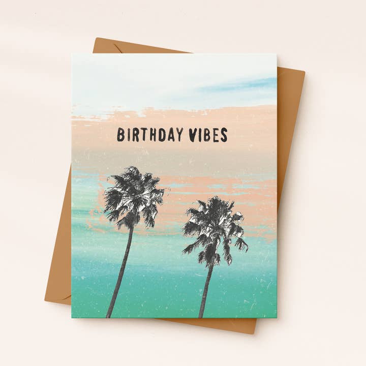 Biglietto Birthday Vibes | Carta Palm Tree | Carta di compleanno costiera per la vendita all'ingrosso da parte di Daydream Prints