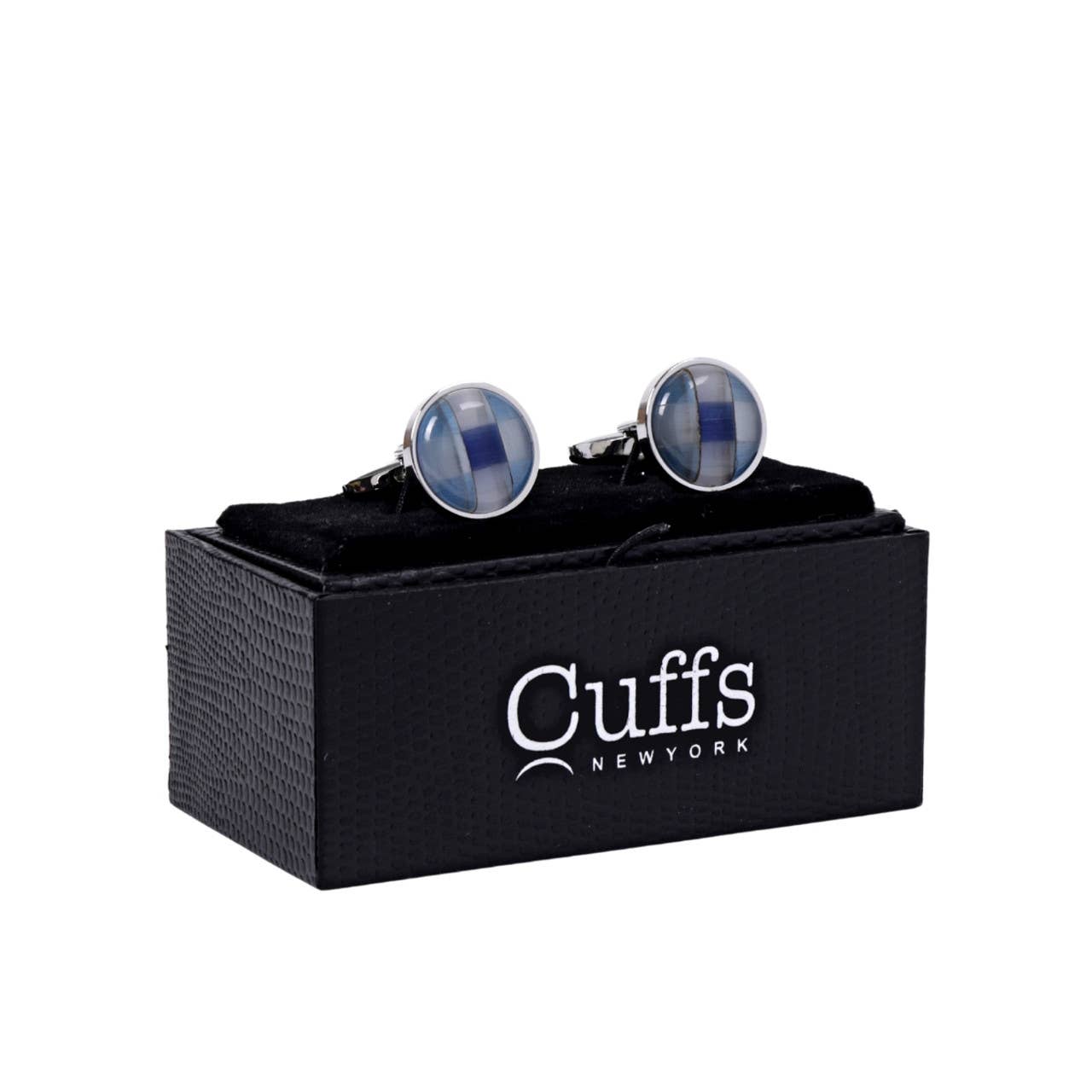 Selini New York - Wholesale Cufflinks - Silver and Blue Round Glass Stain Cufflinks-CL18071