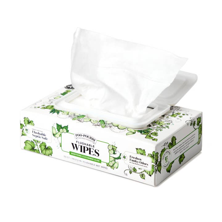 ~Pourri - Wholesale Face & Body Wipes - Poo~Pouri Cucumber & Aloe Poo~Pourri Flushable Wipes 50ct